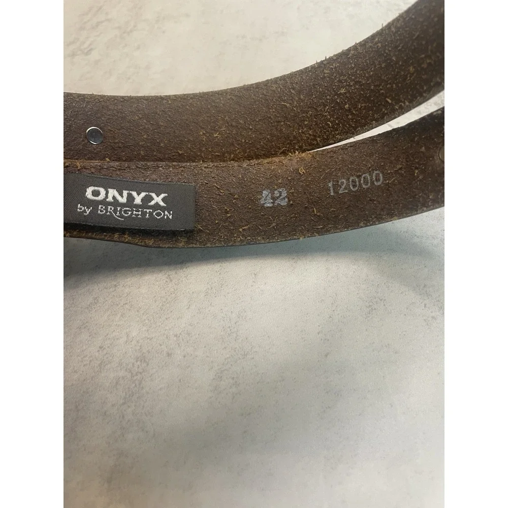 Men's Onyx by Brighton Golf Ornament Leather Belt Two-Tone Sz 42